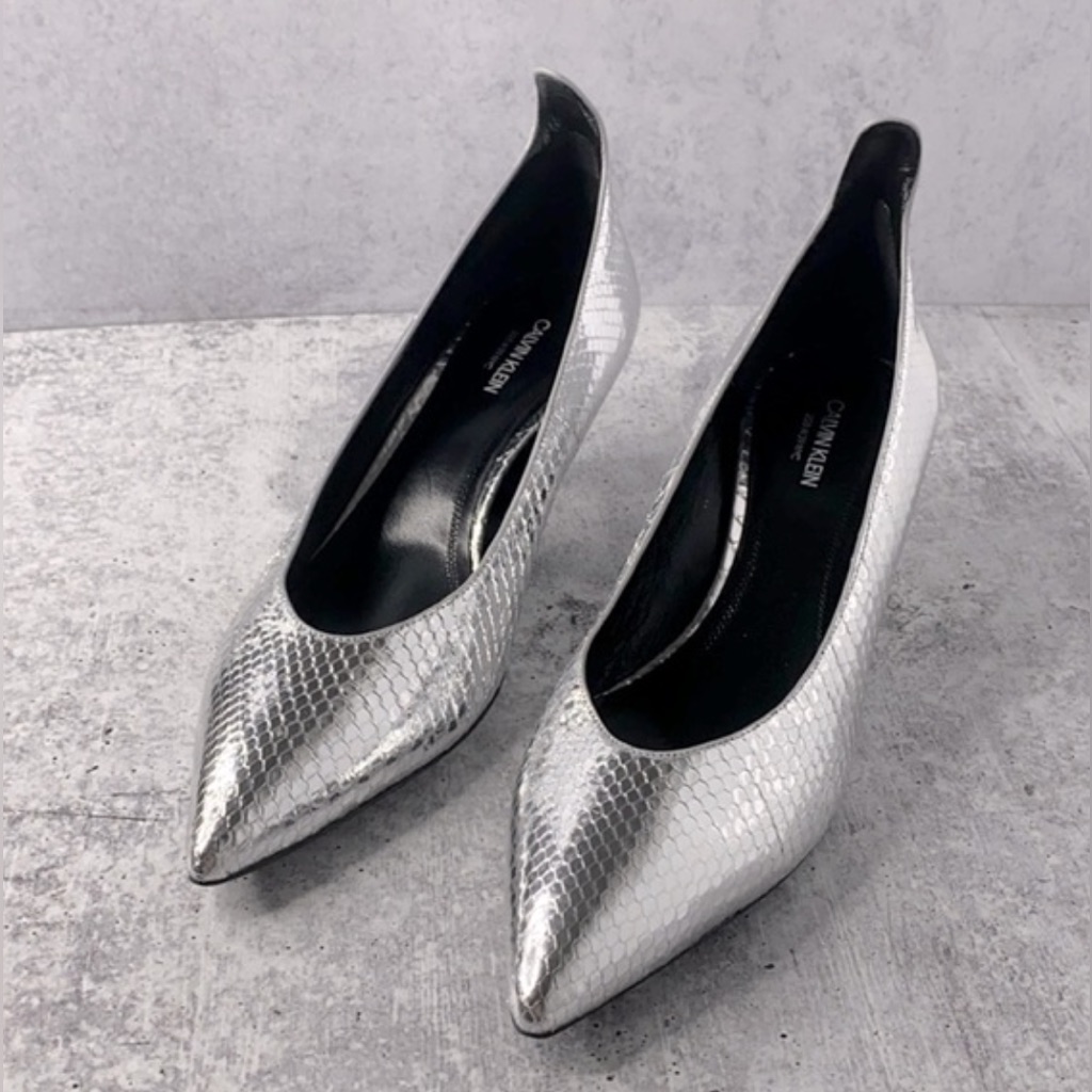 Calvin Klein Metallic Silver Python Kait 115 Pump Heels Brand New Size 85